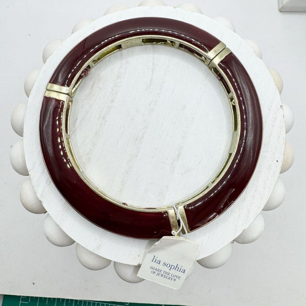 Lia Sophia NEW Burgundy Enamel Stretch Bangle Bracelet Fall Autumn Gold Tone